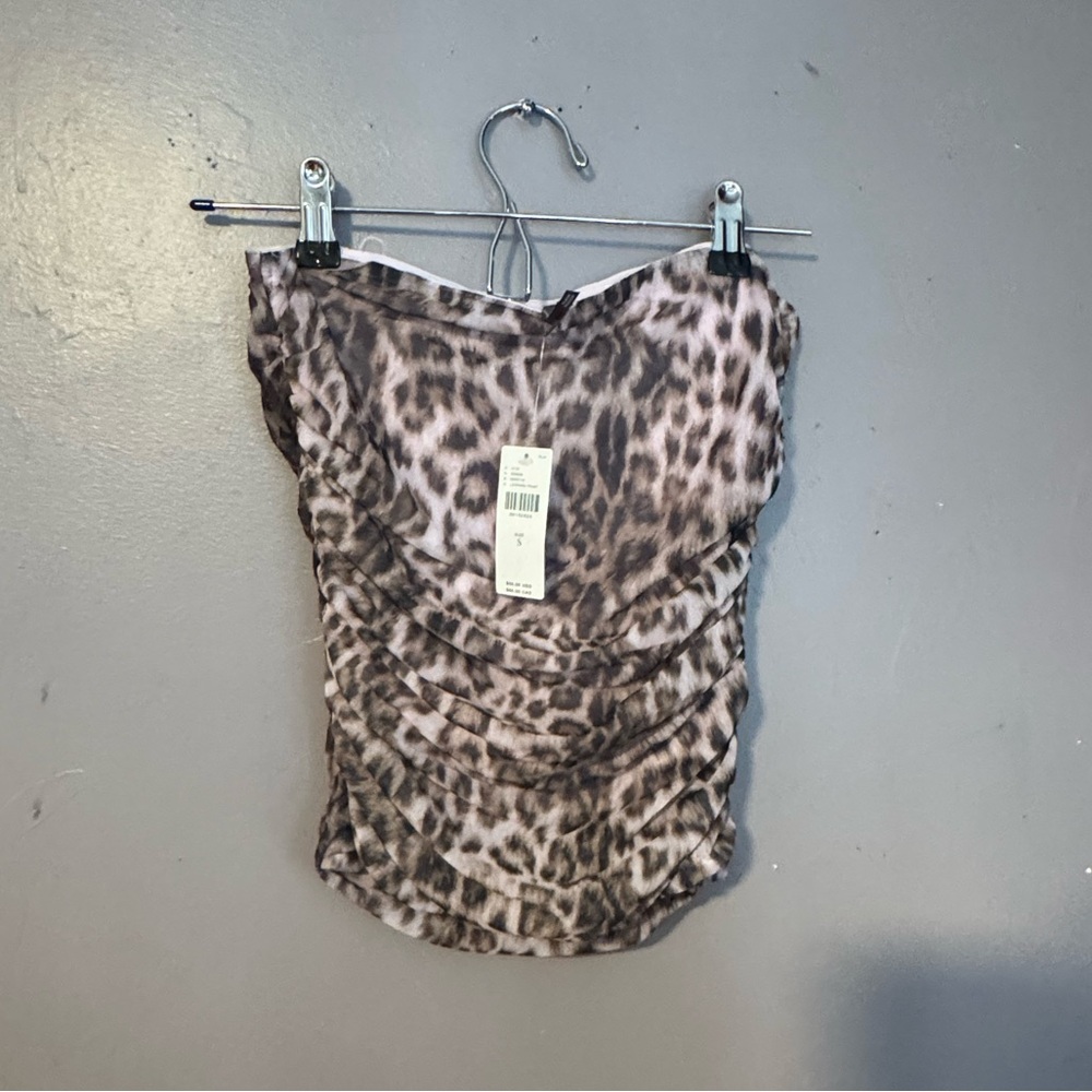 By Anthropologie Mesh Shirred Leopard Print Tube Top Size Small New with Tags - Picture 5 of 8